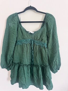 Altar'd State Forest Green Lace-Trim Peasant Tunic